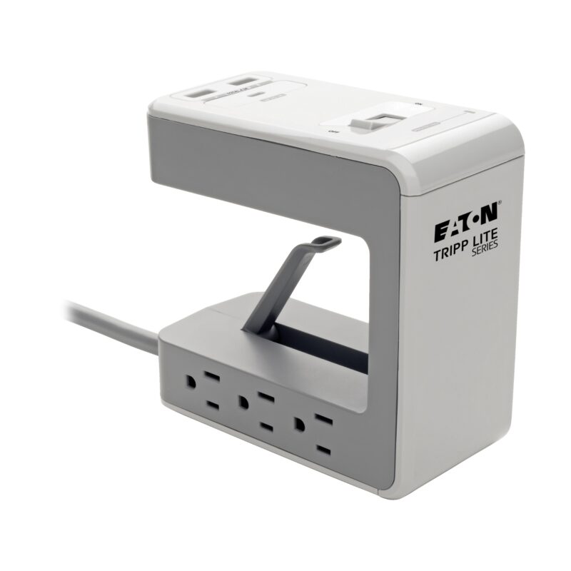 Tripp Lite series Supresor de Sobretensiones de 6 Tomacorrientes con 2 USB A (4.8A Compartidos) y 1 USB C (3A) - Cable de 2.44 m [8 pies], 1080 Joules, Abrazadera para Escritorio - TLP648USBC