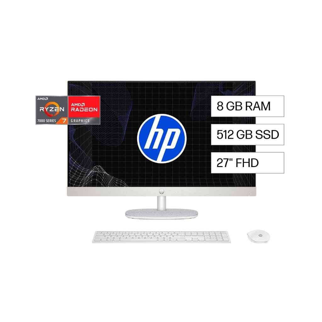 HP All in One HP 27-cr0270la, AMD Ryzen 7 7730U, 8GB RAM DDR4, 512GB SSD, Pantalla 27" FHD, Windows 11 Home - BA1W4LA#ABM
